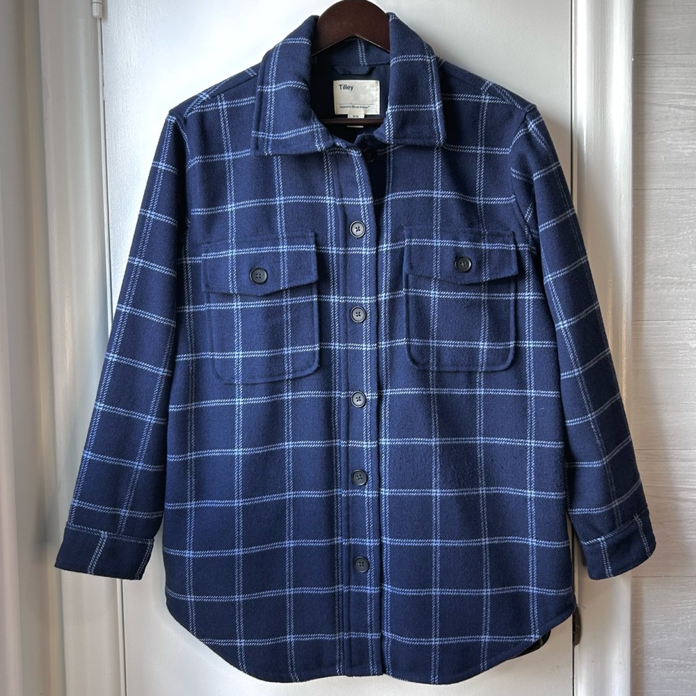 Tilley Thick Wool Blend Shacket Navy Check
